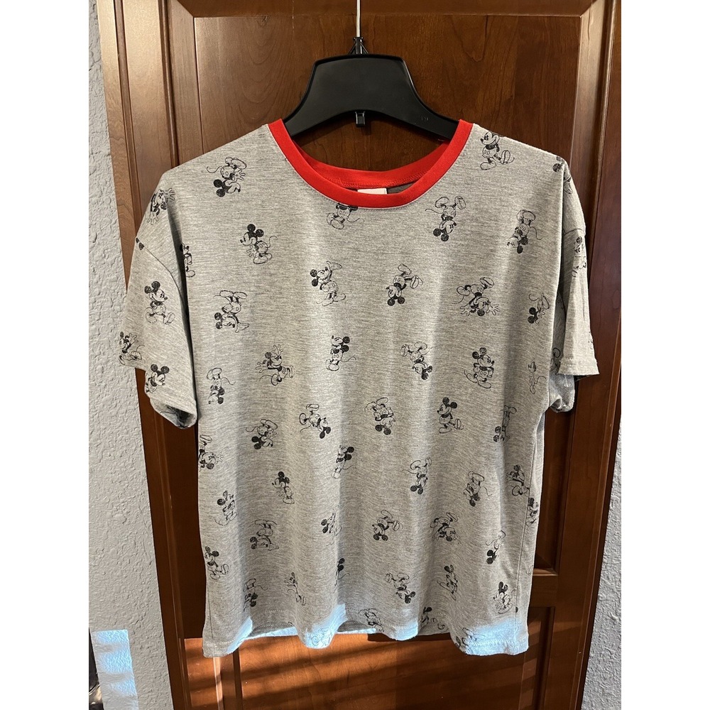 Vintage Disney Mickey Jerry Leigh Tee Shirt Size Large Gray Black Red
